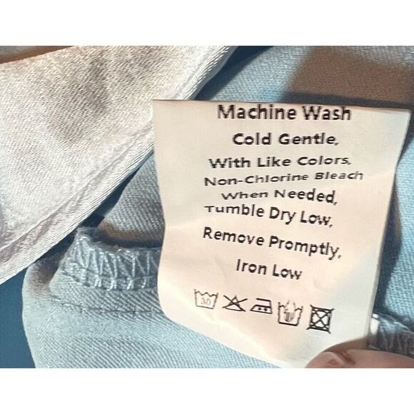 One Shoulder Ruched Satin Draped Slit Dress - Pretty Garden, Light Blue Small - Picture 5 of 9